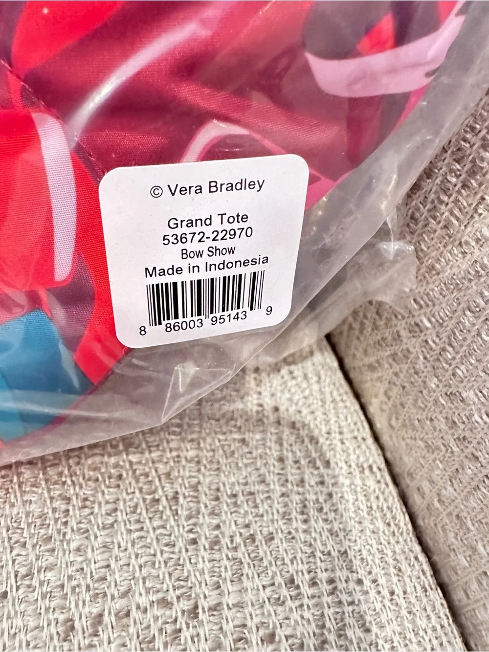 Vera Bradley Grand Tote in Bow Show Quilted Ribbon-Print Tote